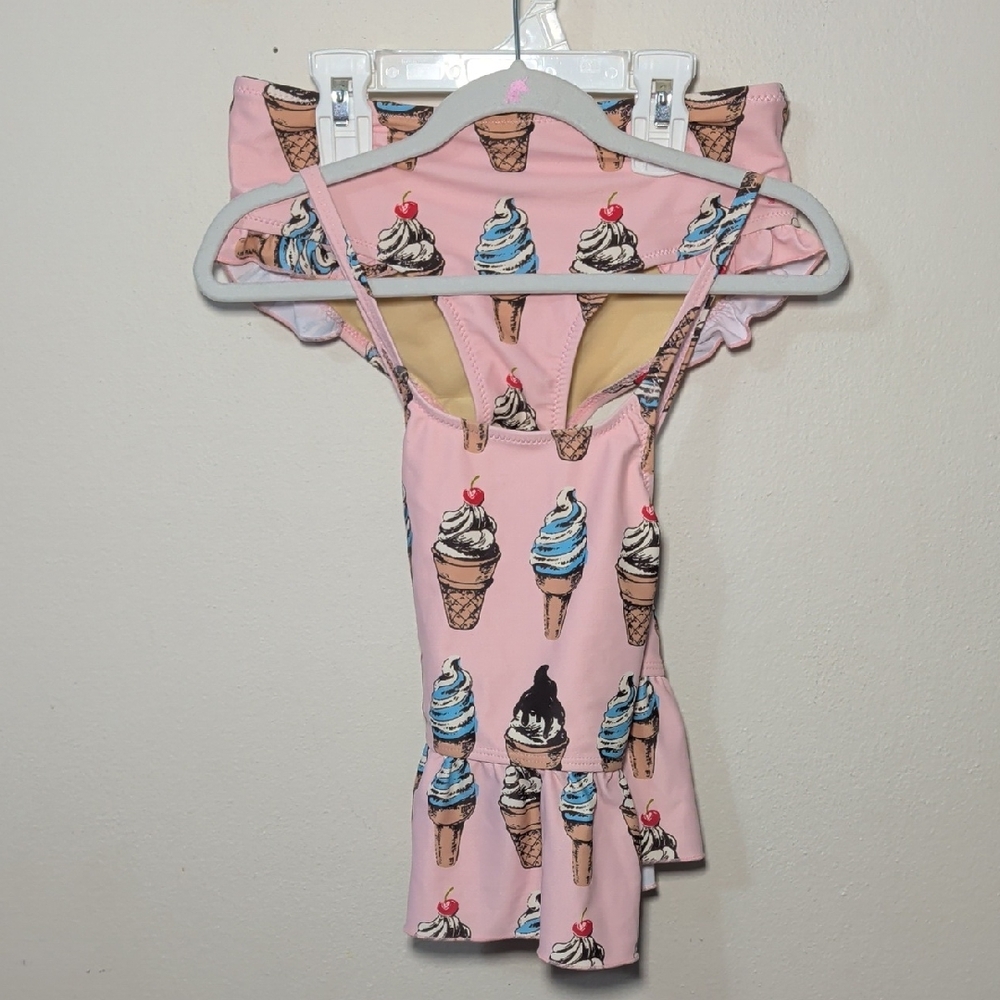 Pink Chicken Pink Ice Cream Print Girls Swim Bikini Set